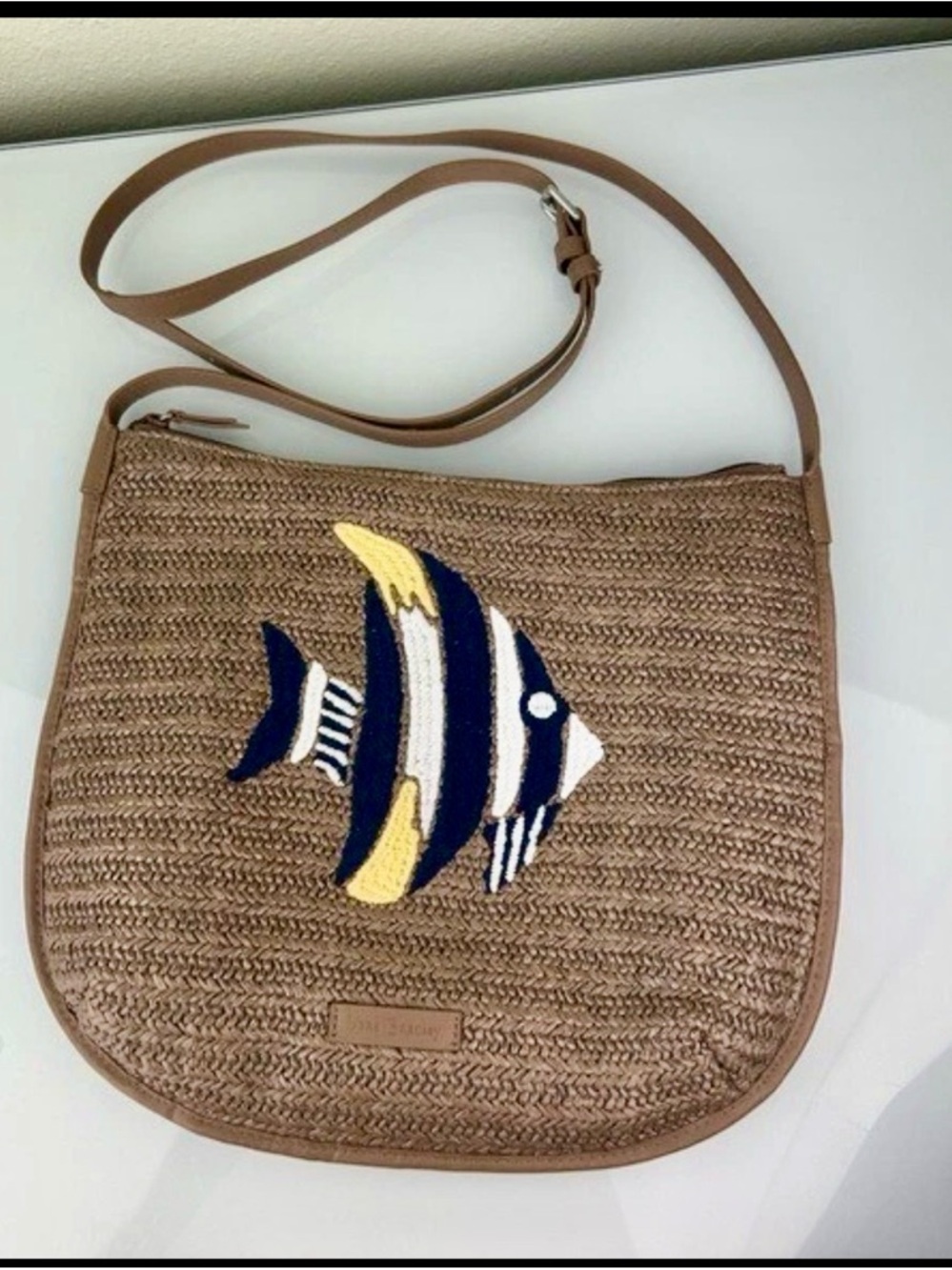 Vera Bradley Straw Crossbody Bag with Embroidered Fish